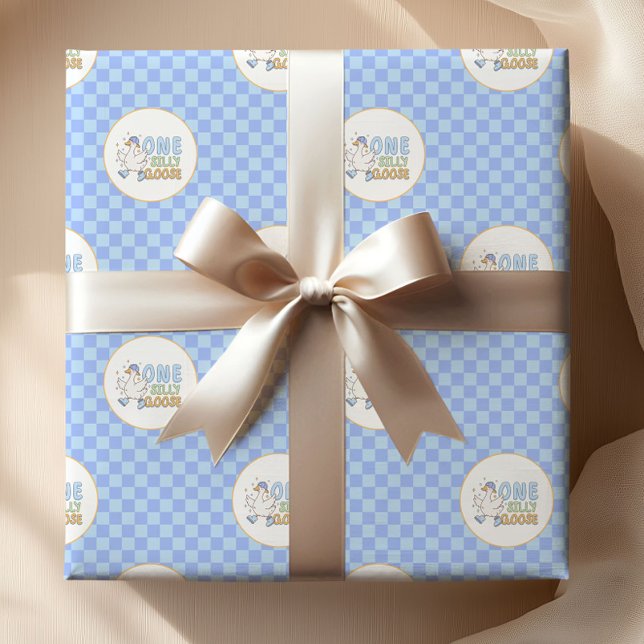 Papier Cadeau Premier anniversaire de Blue One Silly Goose-Boy (Blue One Silly Goose-Boy's first birthday wrapping paper.)