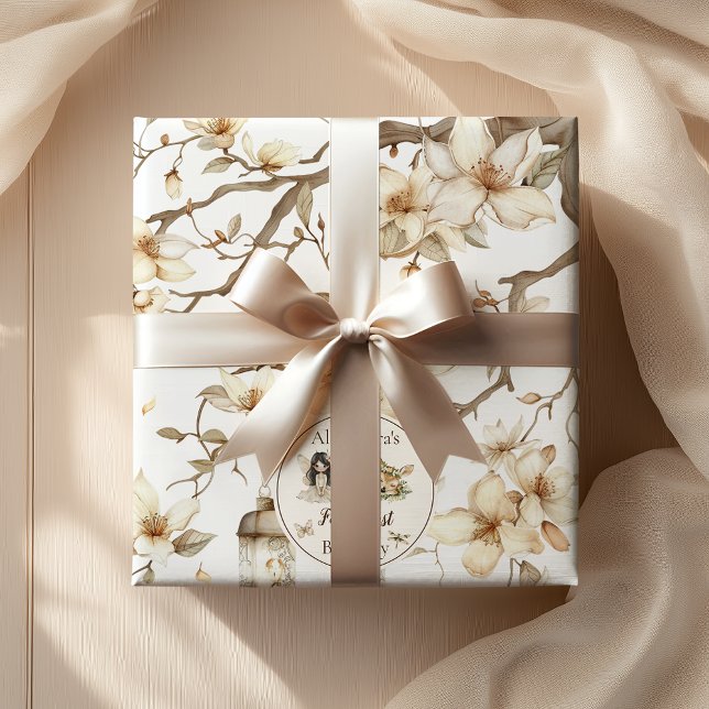 Papier Cadeau Premier anniversaire de fée Floral de forêt (Créateur téléchargé)