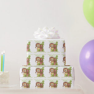 Papier Cadeau Premier Anniversaire de Petit-Fils Lion Mignon