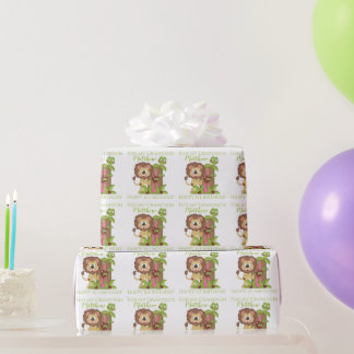Papier Cadeau Premier Anniversaire de Petit-Fils Lion Mignon