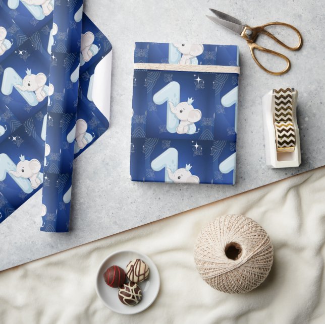 Papier Cadeau Premier anniversaire d'un bébé éléphant mignon (Artisanat)