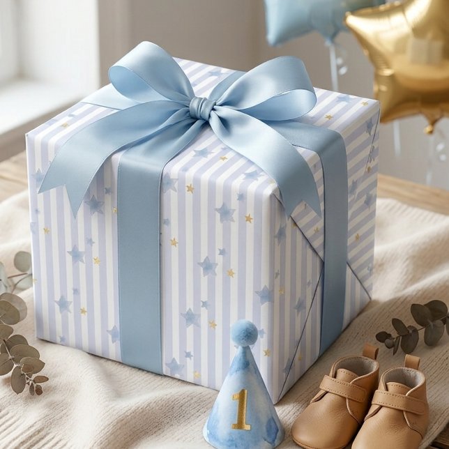 Papier Cadeau Premier Anniversaire Garçon Rayure É (Créateur téléchargé)