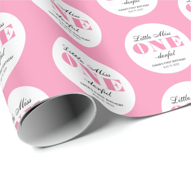Papier Cadeau Premier Anniversaire Rose (Coin rond)