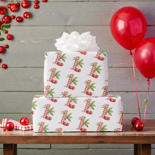 Papier Cadeau Premier anniversaire rouge à carreaux de cerise de