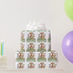 Papier Cadeau Premier Anniversaire Tigre Girafe Singe Sauvage Un