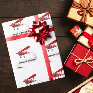 Papier Cadeau Premier avion volant Père Noël de Noël Personnalis