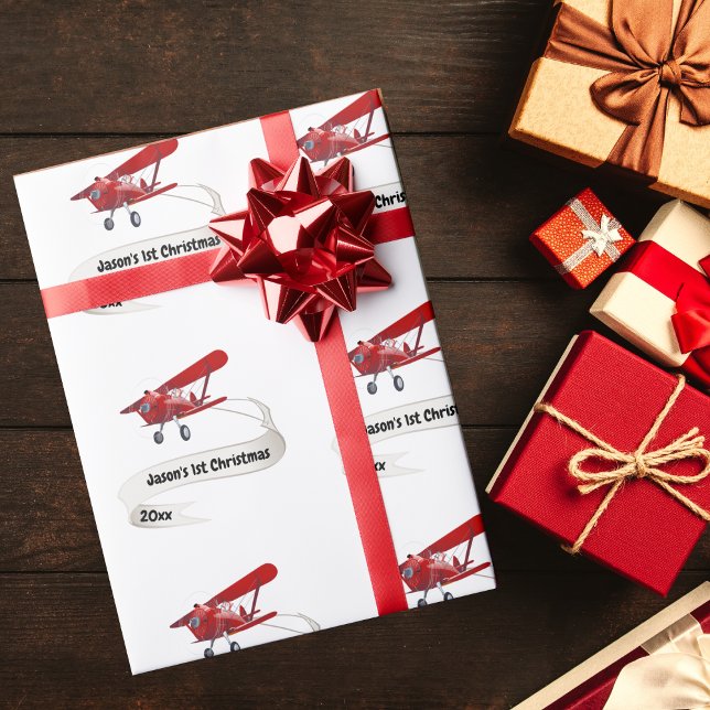 Papier Cadeau Premier avion volant Père Noël de Noël Personnalis (Créateur téléchargé)