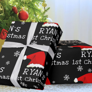 Papier Cadeau Premier Noël de bébé Chapeau de Père Noël rouge Fl