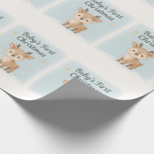 Papier Cadeau Premier Noël de bébé rennes mignon pastel hiver