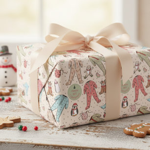 Papier Cadeau Premier Noël personnalisé de bébé en crème mignonn