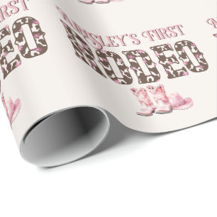 Papier Cadeau Premier Rodéo rose mignon 1er anniversaire personn