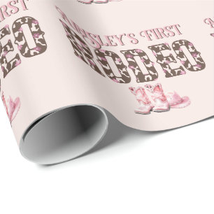 Papier Cadeau Premier Rodéo rose mignon 1er anniversaire personn