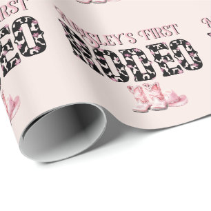 Papier Cadeau Premier Rodéo rose mignon 1er anniversaire personn