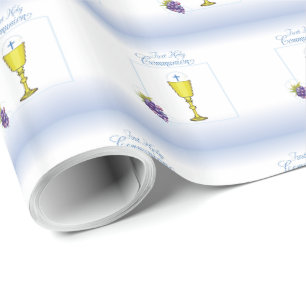 Papier Cadeau Première communion de garçon, calice avec hostie e