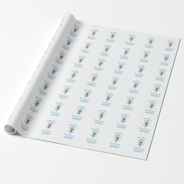 Papier Cadeau Première communion de petit-fils, tasse bleue (Déroulé)