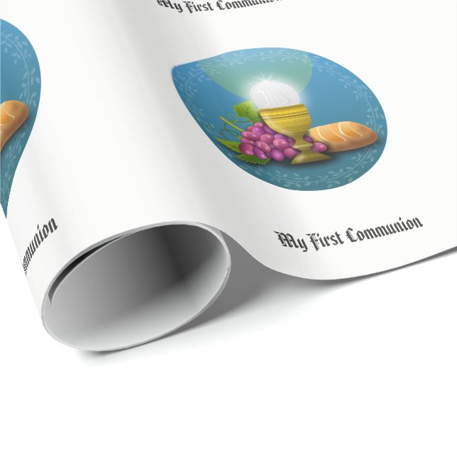 Papier Cadeau Première communion Dons Eucharistie Personnalisée (Coin rond)