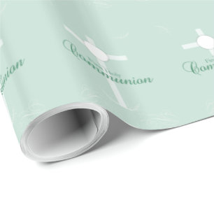 Papier Cadeau Première communion, écriture en vert clair
