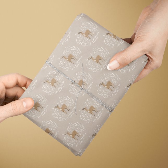 Papier Cadeau Première Noël rennes naturels élégante famille (Créateur téléchargé)