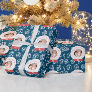 Papier Cadeau Premiers Snowglobe Snowflakes de Noël pour bébé