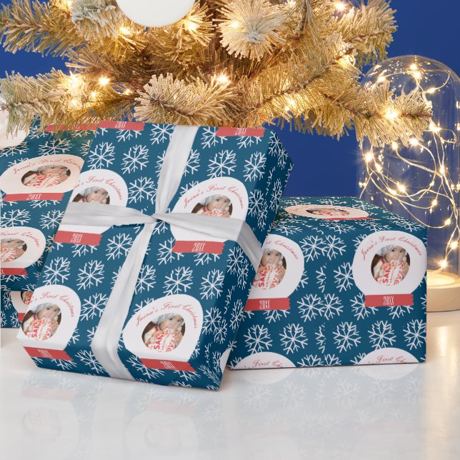 Papier Cadeau Premiers Snowglobe Snowflakes de Noël pour bébé (Vacances)