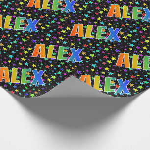 Papier Cadeau Prénom "ALEX" d'arc-en-ciel + Étoiles