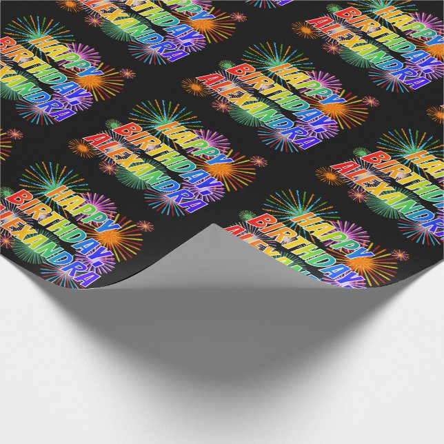 Papier Cadeau Prénom "ALEXANDRA", Amusant "HEUREUX ANNIVERSAIRE" (Coin)