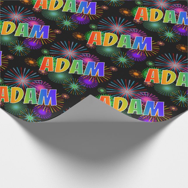 Papier Cadeau Prénom arc-en-ciel "ADAM" + Fireworks (Coin)