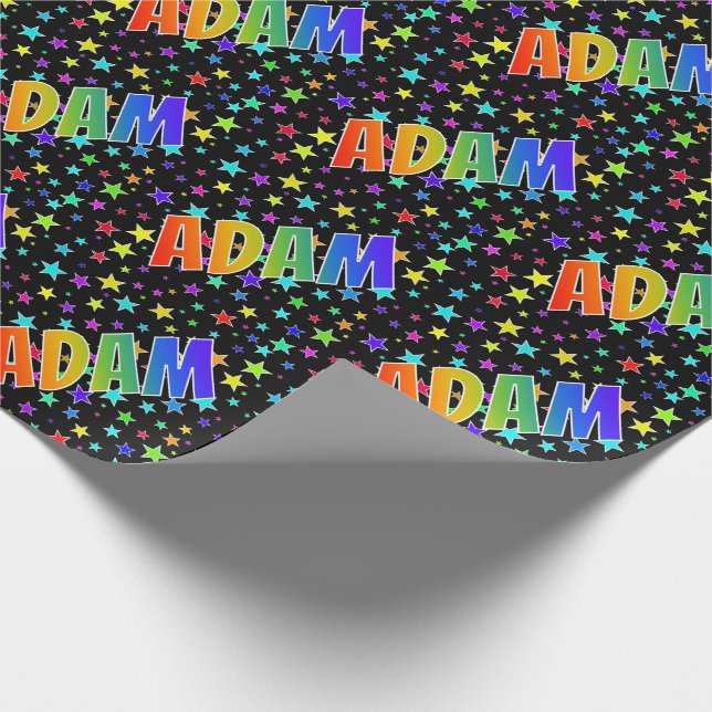 Papier Cadeau Prénom arc-en-ciel "ADAM" + Stars (Coin)