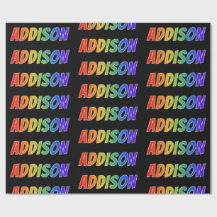 Papier Cadeau Prénom arc-en-ciel "ADDISON" ; Amusant et Coloré