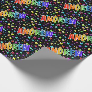Papier Cadeau Prénom arc-en-ciel "ANDREW" + Stars