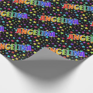 Papier Cadeau Prénom arc-en-ciel "ANGELINA" + Étoiles