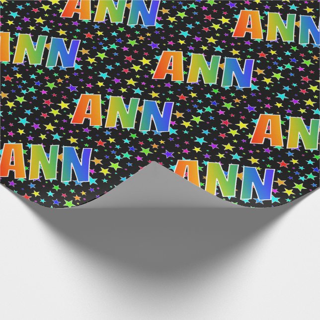 Papier Cadeau Prénom arc-en-ciel "ANN" + Étoiles (Coin)
