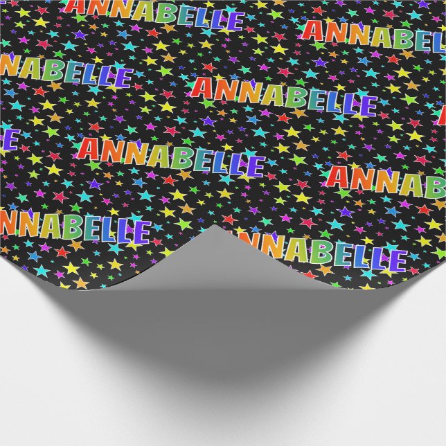 Papier Cadeau Prénom Arc-en-ciel "ANNABELLE" + Étoiles (Coin)