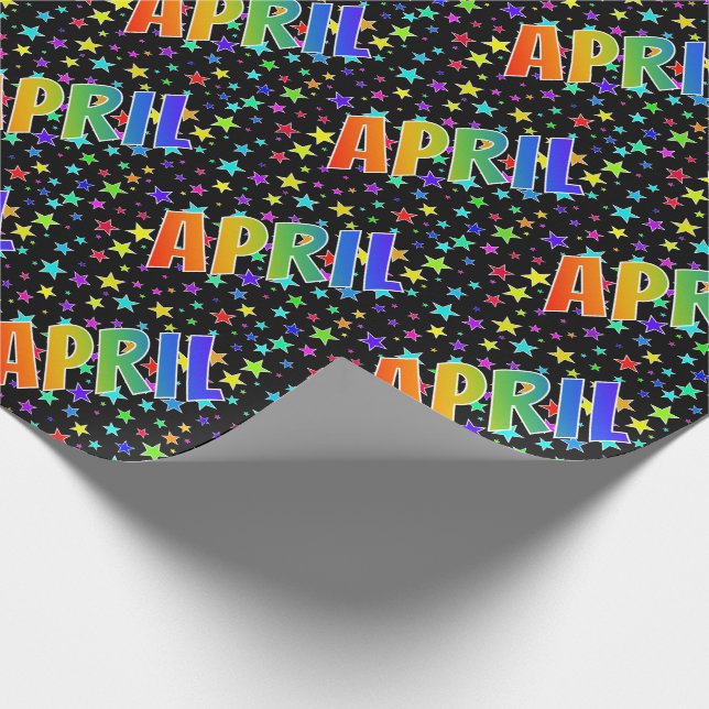 Papier Cadeau Prénom Arc-en-ciel "APRIL" + Étoiles (Coin)