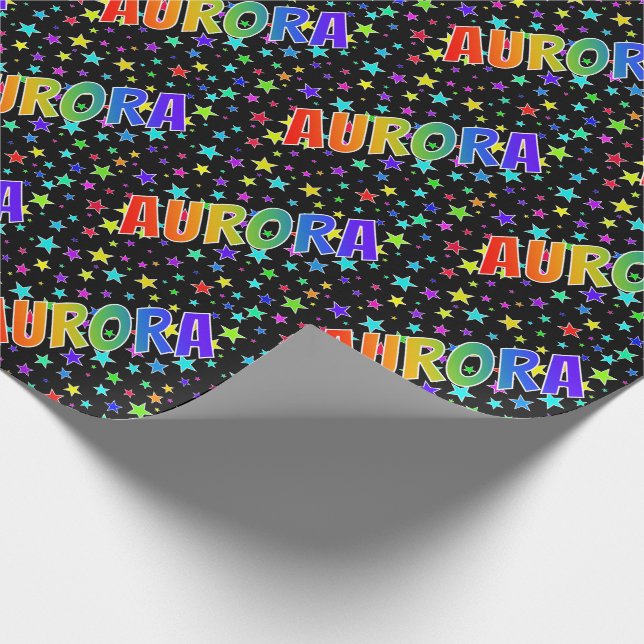 Papier Cadeau Prénom arc-en-ciel "AURORA" + Stars (Coin)