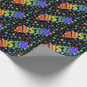 Papier Cadeau Prénom Arc-en-ciel "AUSTIN" + Étoiles