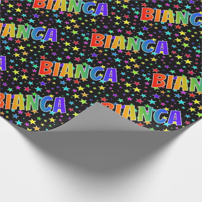 Papier Cadeau Prénom arc-en-ciel "BIANCA" + Étoiles (Coin)