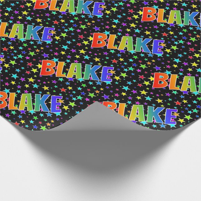 Papier Cadeau Prénom arc-en-ciel "BLAKE" + Stars (Coin)