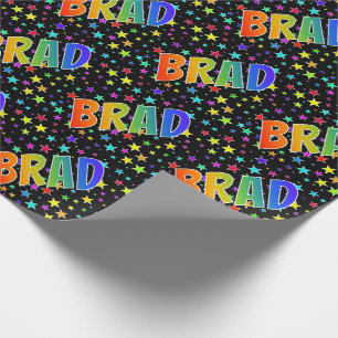 Papier Cadeau Prénom arc-en-ciel "BRAD" + Étoiles
