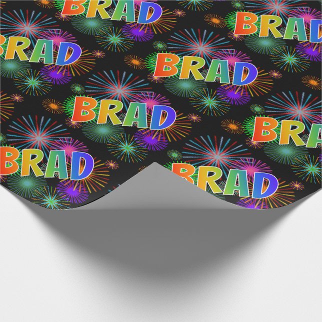 Papier Cadeau Prénom arc-en-ciel "BRAD" + Feu d'artifice (Coin)