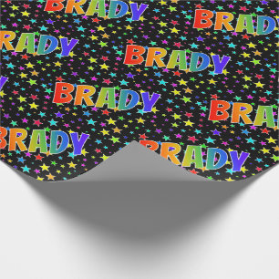 Papier Cadeau Prénom arc-en-ciel "BRADY" + Étoiles