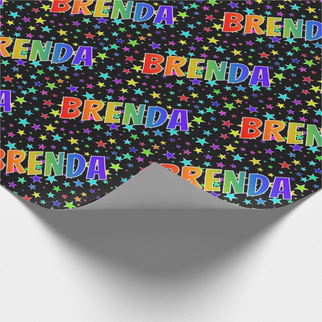 Papier Cadeau Prénom arc-en-ciel "BRENDA" + Étoiles (Coin)
