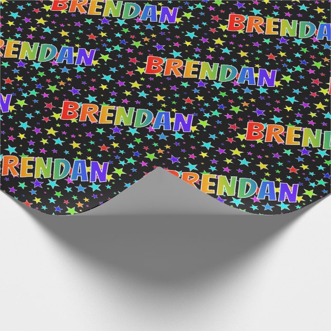 Papier Cadeau Prénom Arc-en-ciel "BRENDAN" + Étoiles (Coin)