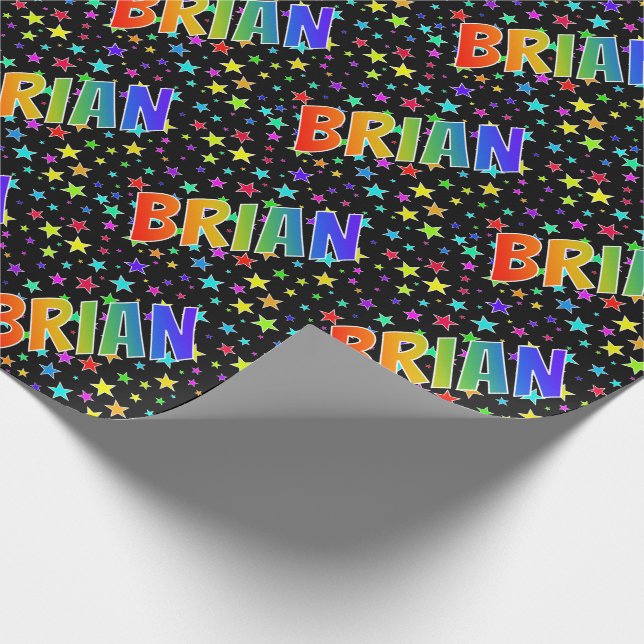 Papier Cadeau Prénom arc-en-ciel "BRIAN" + Étoiles (Coin)