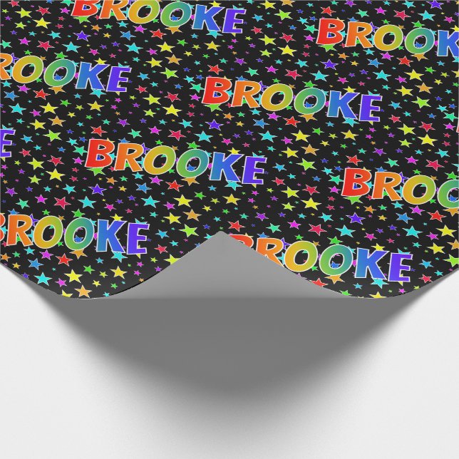 Papier Cadeau Prénom Arc-en-ciel "BROOKE" + Étoiles (Coin)
