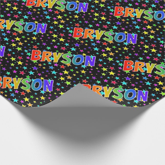 Papier Cadeau Prénom Arc-en-ciel "BRYSON" + Étoiles (Coin)