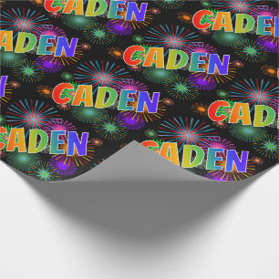 Papier Cadeau Prénom arc-en-ciel "CADEN" + Feu d'artifice