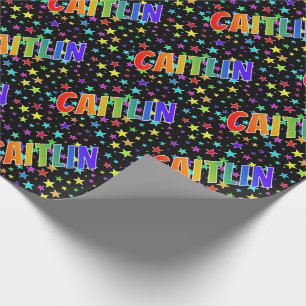 Papier Cadeau Prénom Arc-en-ciel "CAITLIN" + Étoiles