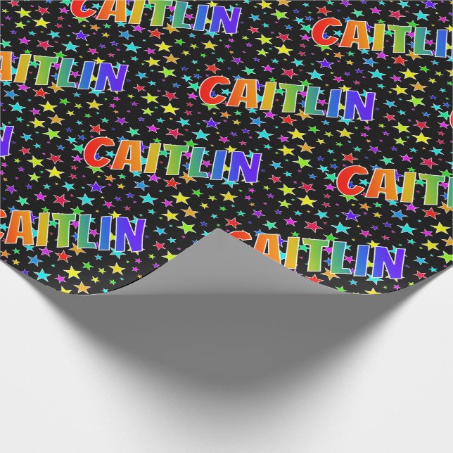 Papier Cadeau Prénom Arc-en-ciel "CAITLIN" + Étoiles (Coin)