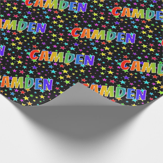 Papier Cadeau Prénom Arc-en-ciel "CAMDEN" + Étoiles (Coin)